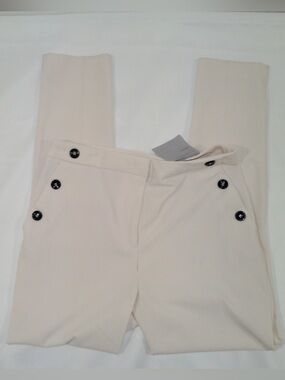 H&M Soft Cream High-Waist Trousers with Button Accent